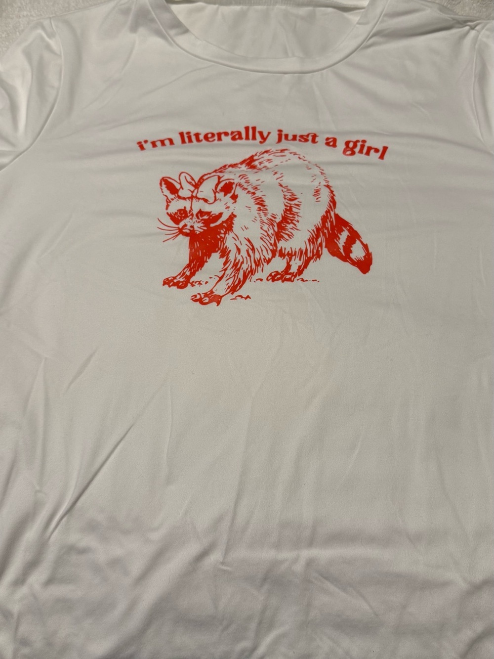 SHEIN White Tee with Red Raccoon Graphic